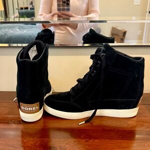 Sorel Black Suede wedge High-Tops Sneaker Booties NEW